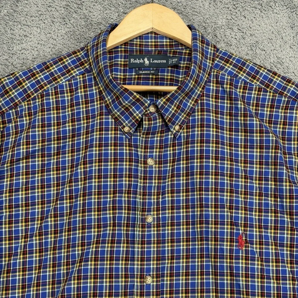 Ralph Lauren Shirt Mens 4XB Classic Fit Multicolor Plaid 100% Cotton Pony Preppy